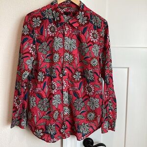 Talbots Button-Down Collared Long Sleeve Blouse XL Dark Pink Floral